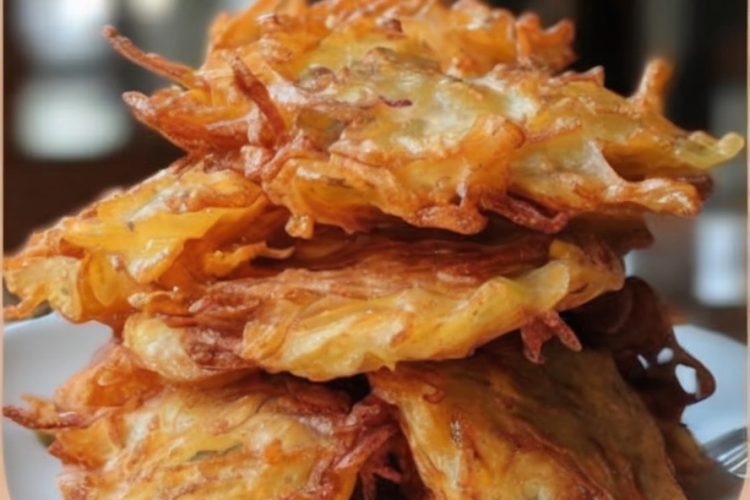 Crispy Amish onion fritters freshly fried and golden