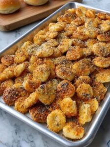 Crunchy everything bagel bits baked golden on a tray