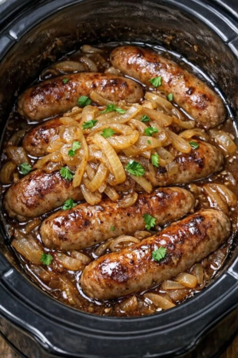 Slow Cooker Bangers and Onions